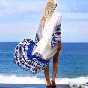 Swim - Blue Thunderbird Tribal Sheer Kimono Wrap Coverup Swim - Blue Thunderbird Tribal Sheer Kimono Wrap Coverup
